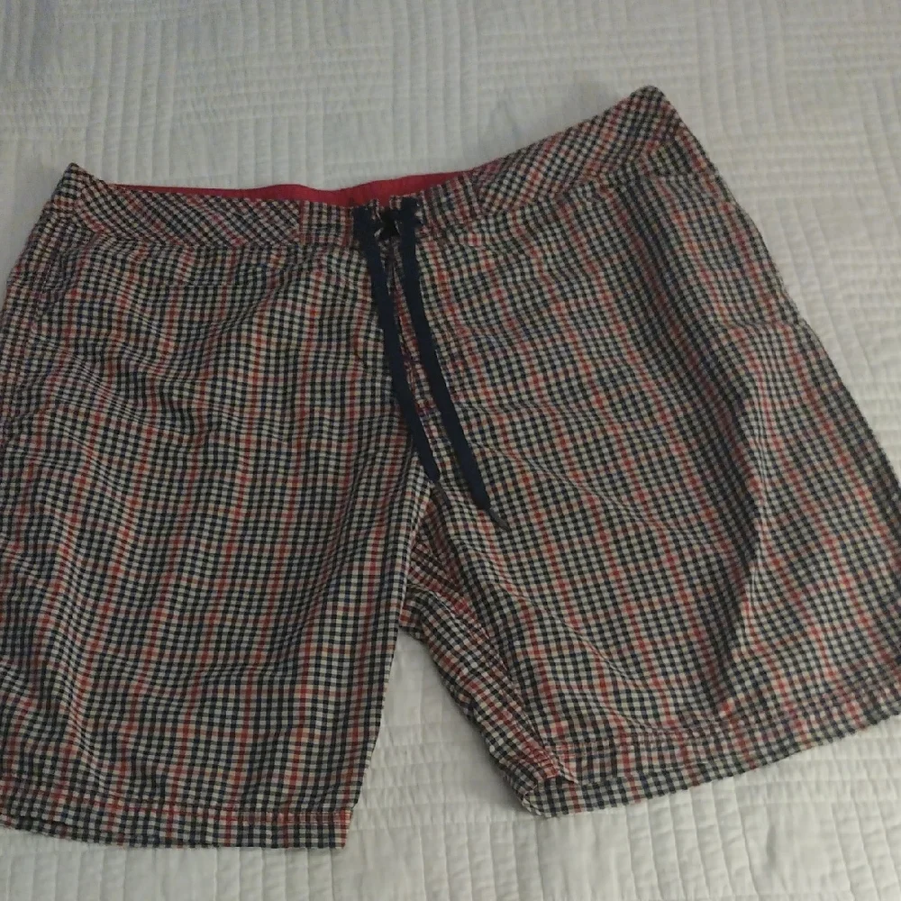 Prana Red and Blue Swim Board Shorts Relaxed Fit